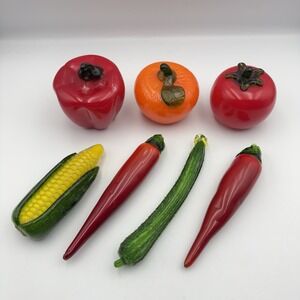 9 Murano-Style Hand Blown Art Glass Fruit Peppers Zucchini Corn Tomato Orange